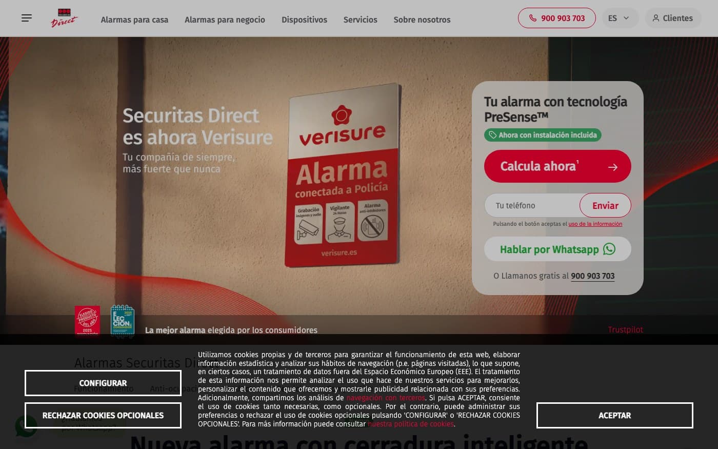 Captura de la home oficial de Securitas Direct