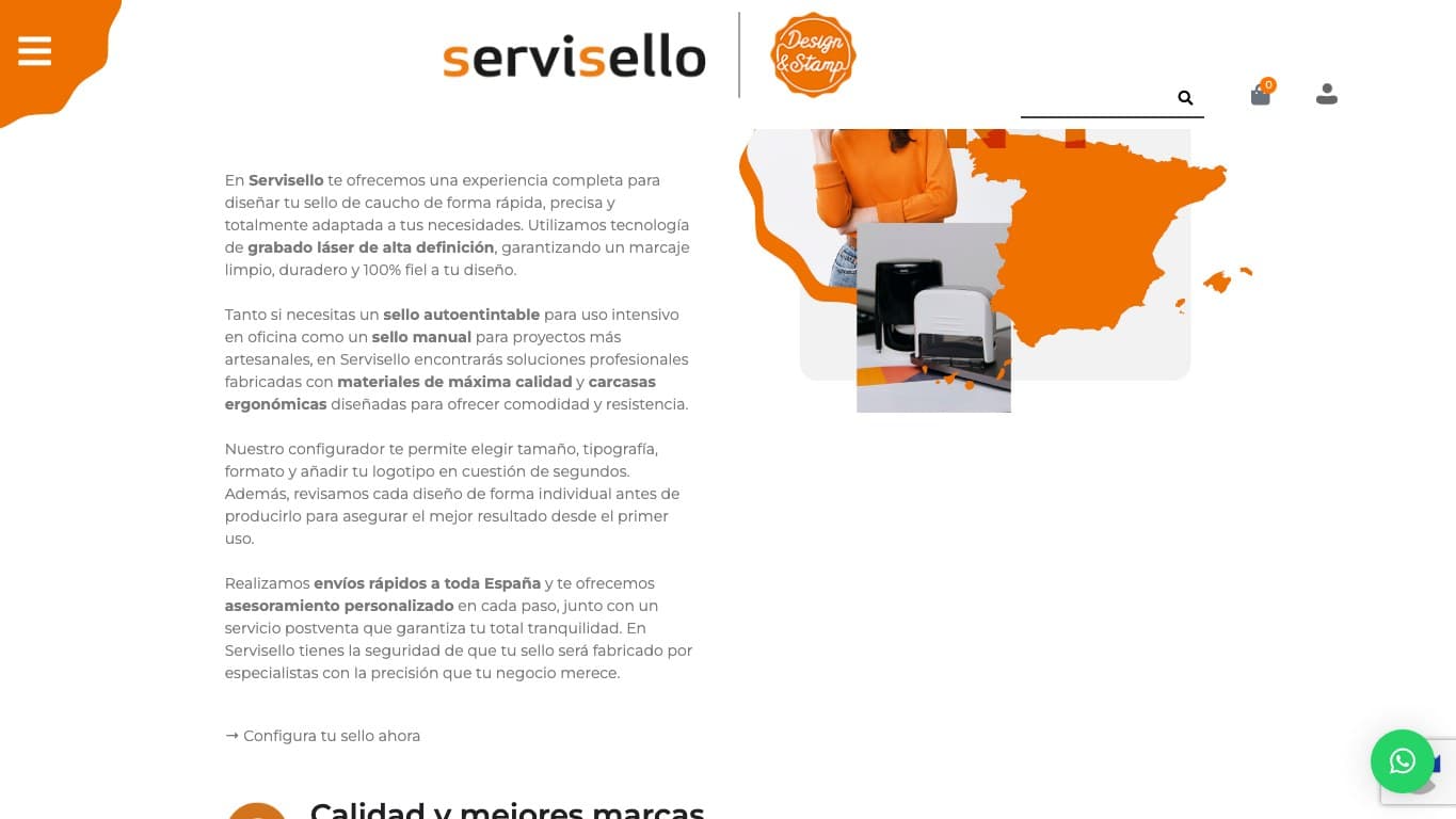 Captura de la home de Servisello, tienda online de sellos personalizados.