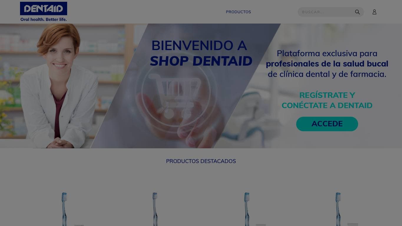 Captura limpia de la home de Shop Dentaid, primera tienda del Top 10 de cuidado bucal.