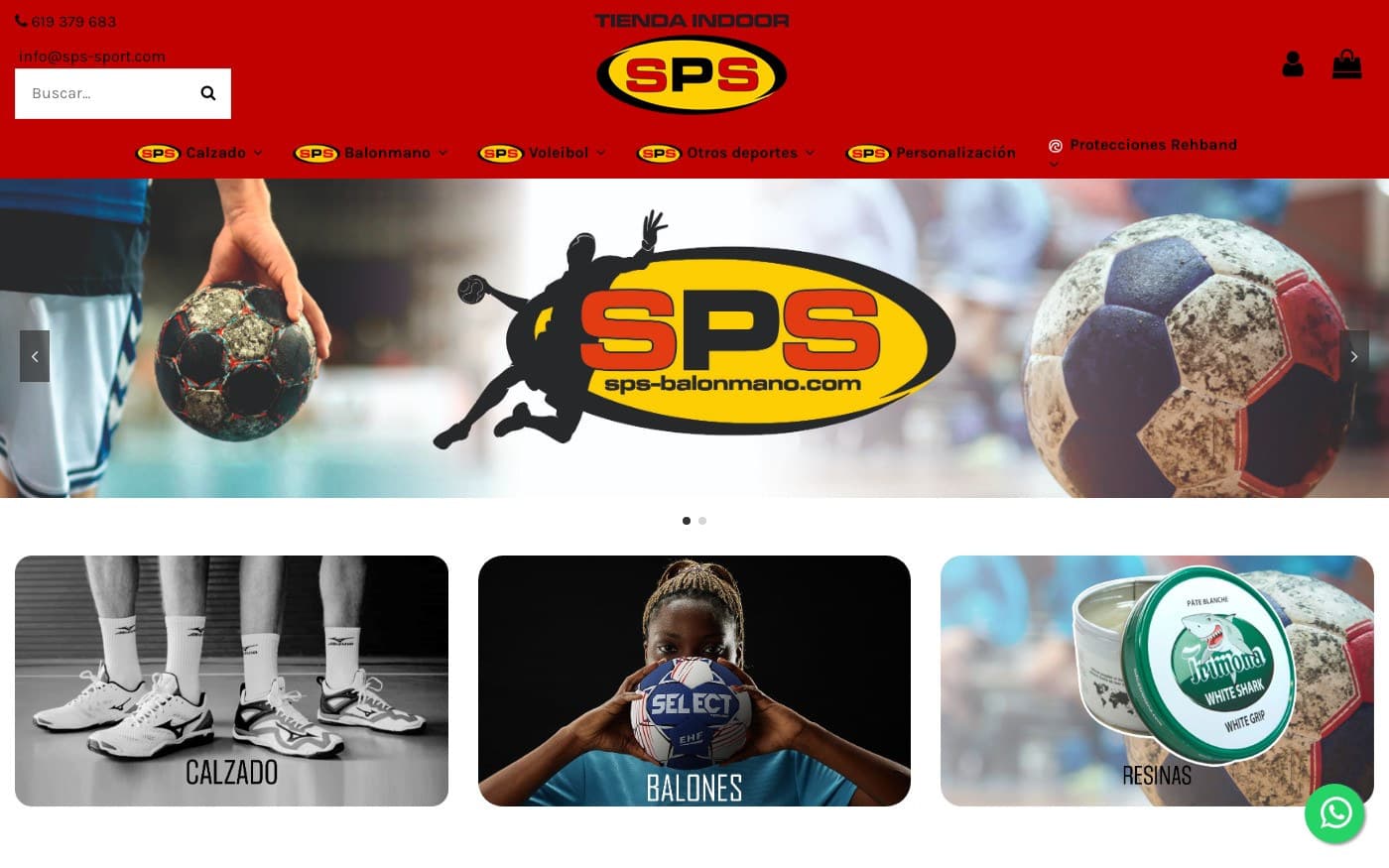 Captura de la home oficial de SPS Sport, tienda de balonmano