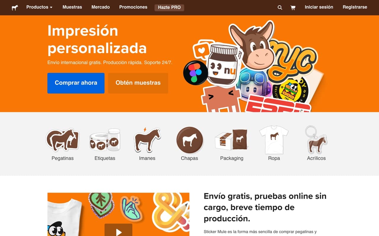 Captura limpia de la home oficial de Sticker Mule, tienda de etiquetas personalizadas.