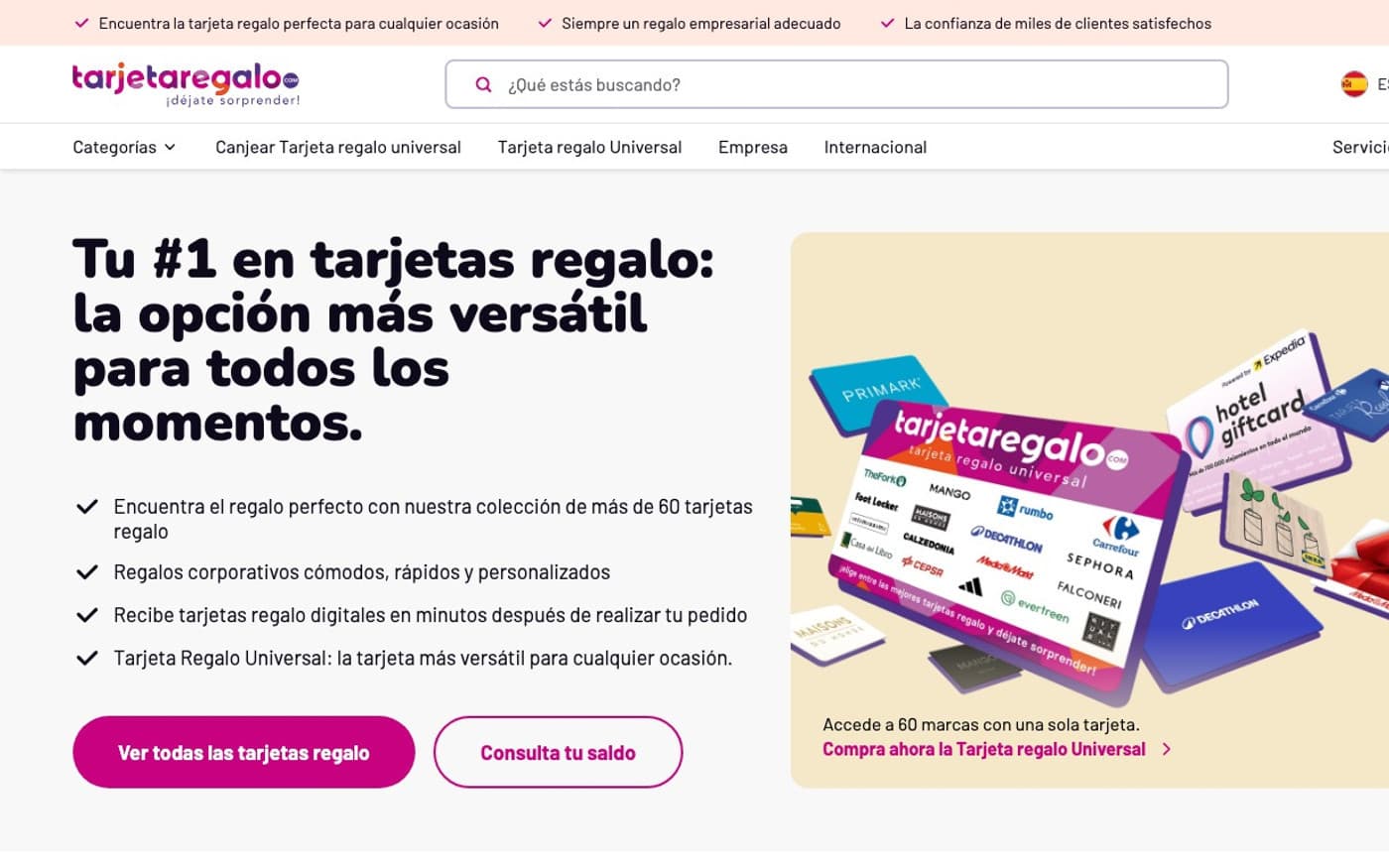 Captura limpia de la home oficial de Tarjeta Regalo