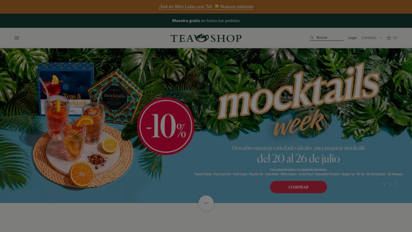 Captura de la home de Tea Shop