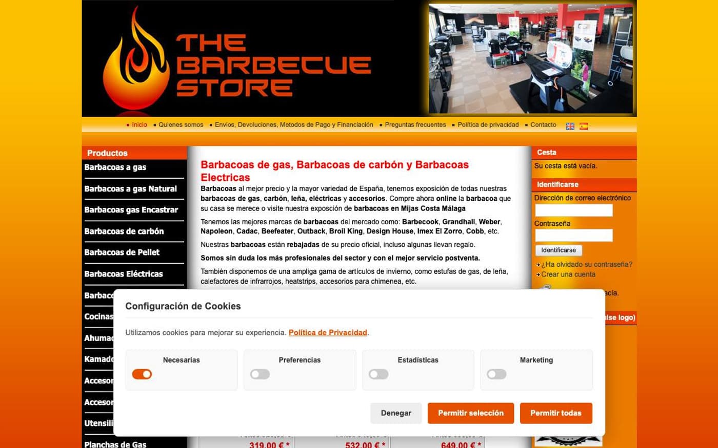 Captura limpia de la home de The Barbecue Store, incluida en la guía de barbacoas.