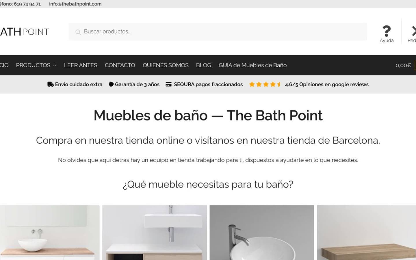 Captura de la home oficial de The Bath Point, incluida en la guía de baño.