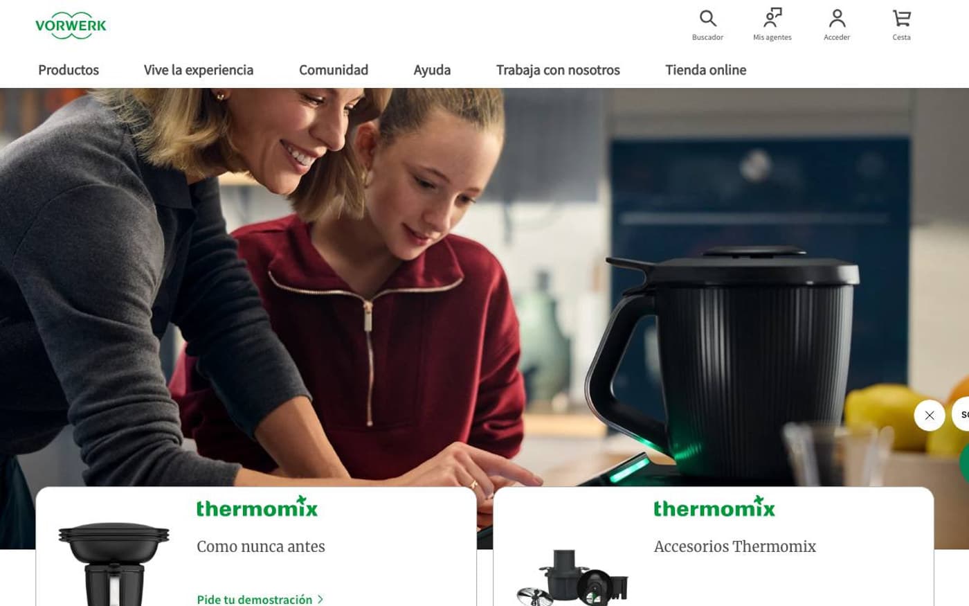 Captura limpia de la home oficial de Thermomix, incluida en la guía de robots de cocina.