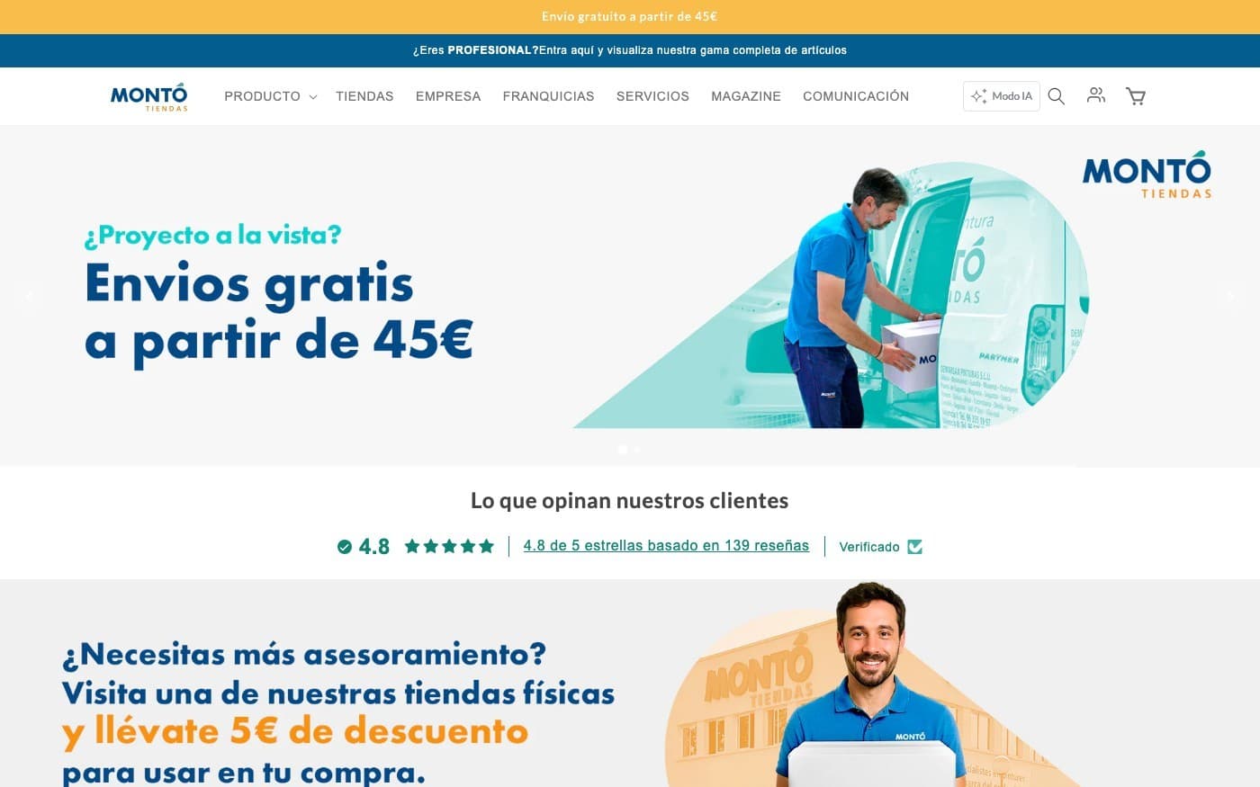 Captura limpia de la home oficial de Tiendas Montó