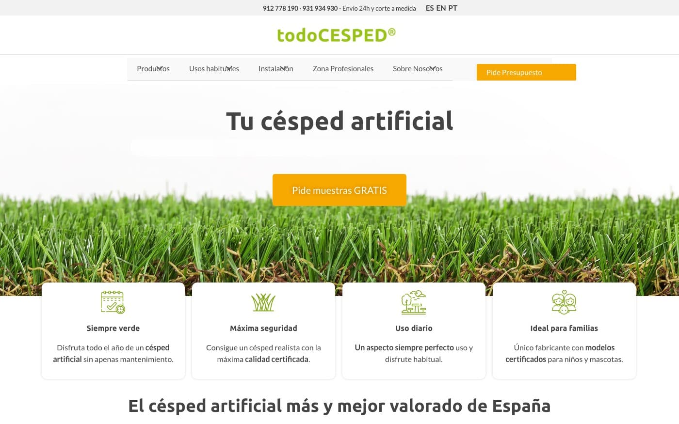 Captura limpia de la home oficial de TodoCesped