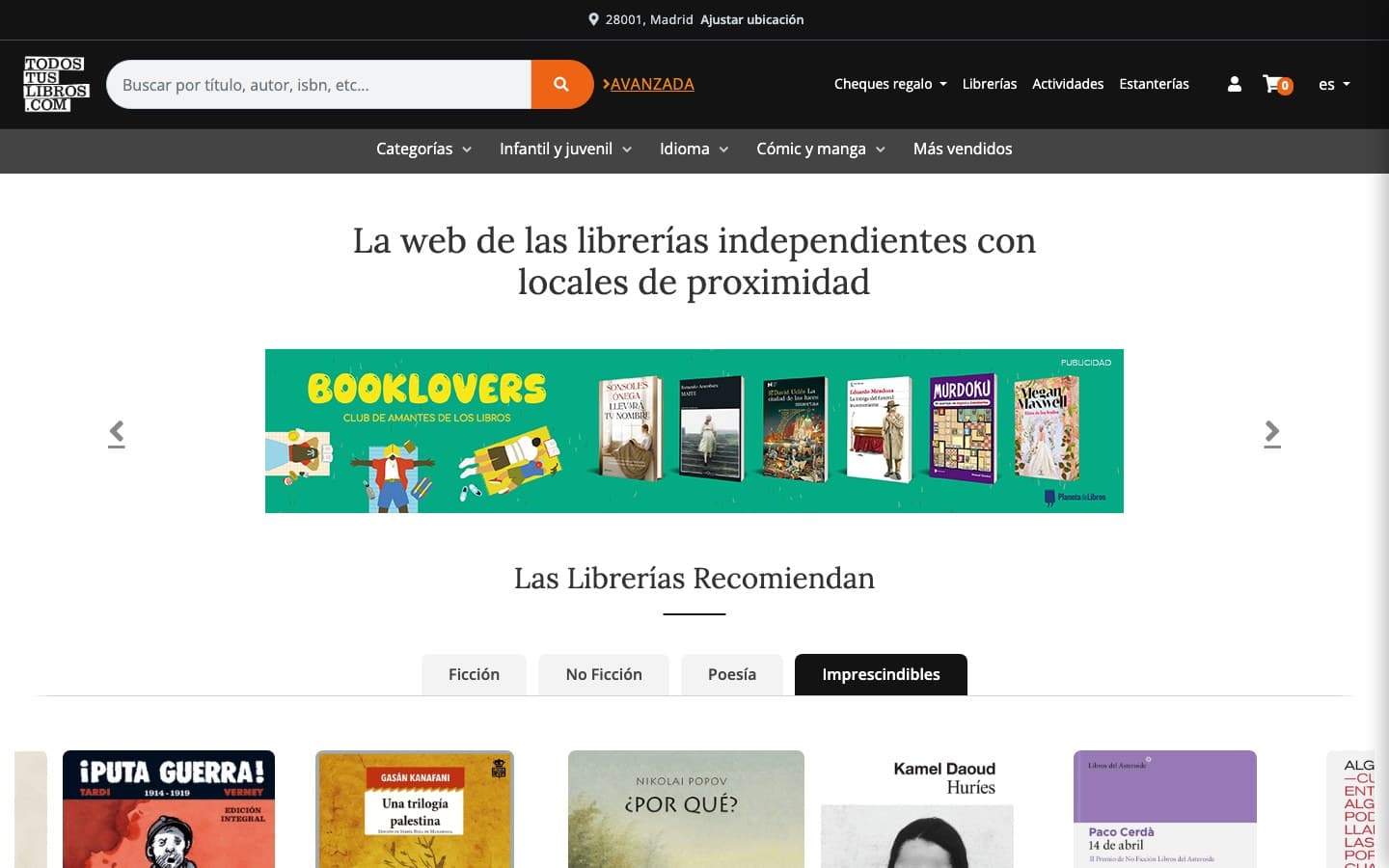 Captura de la home de TodosTusLibros, primera tienda del ranking