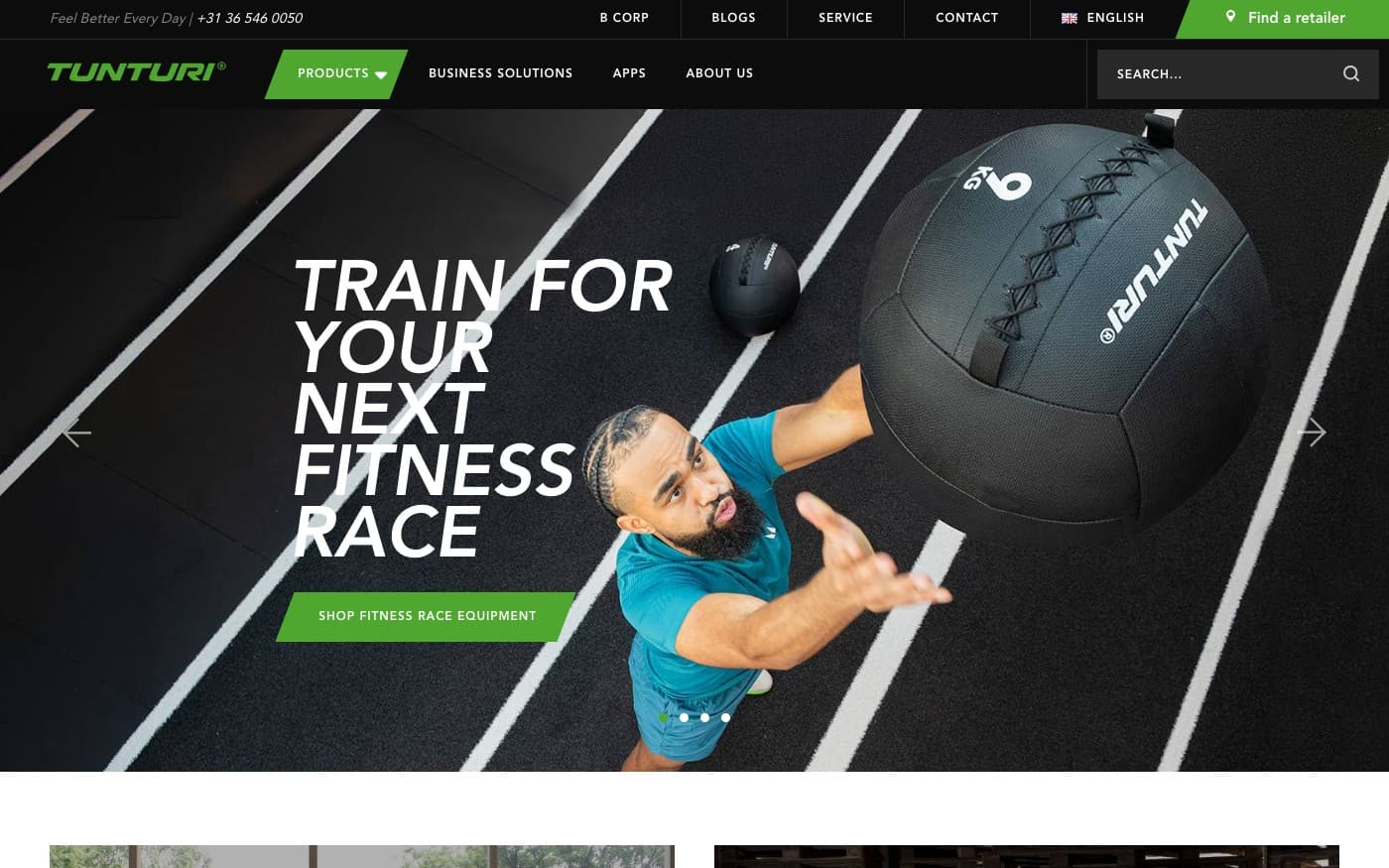 Captura limpia de la home oficial de Tunturi Fitness.