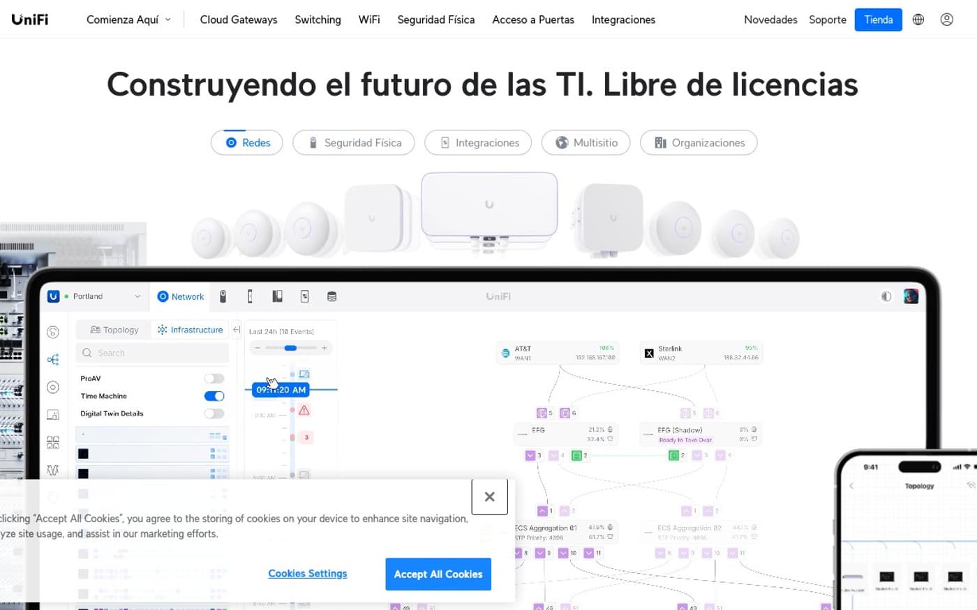 Captura de la portada de Ubiquiti, tienda oficial de redes y conectividad.