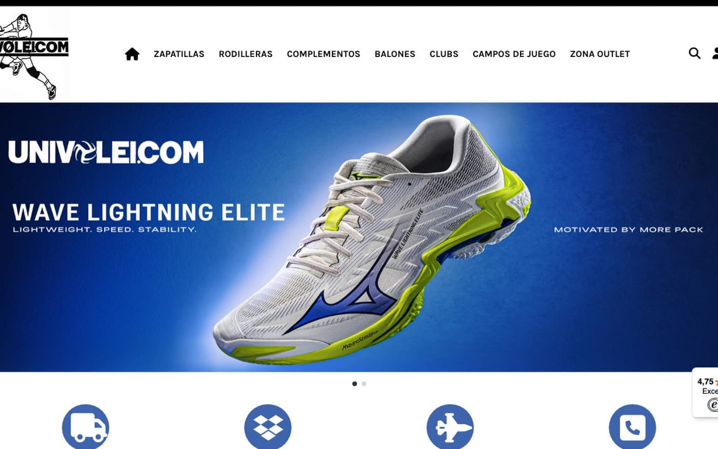 Página de inicio oficial de Univolei, tienda especializada en voleibol