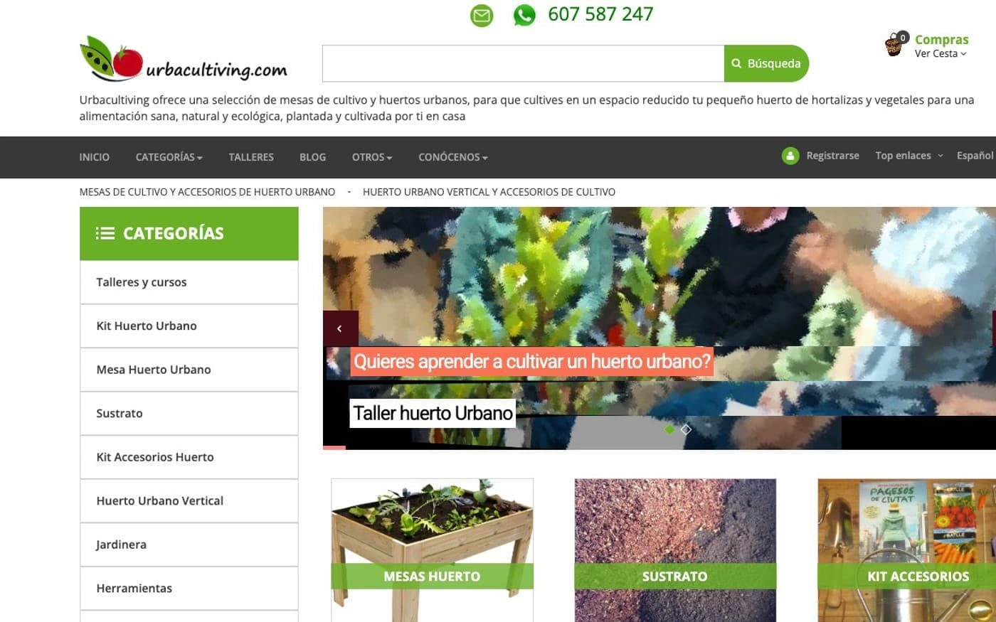 Captura limpia de la home oficial de UrbaCultiving