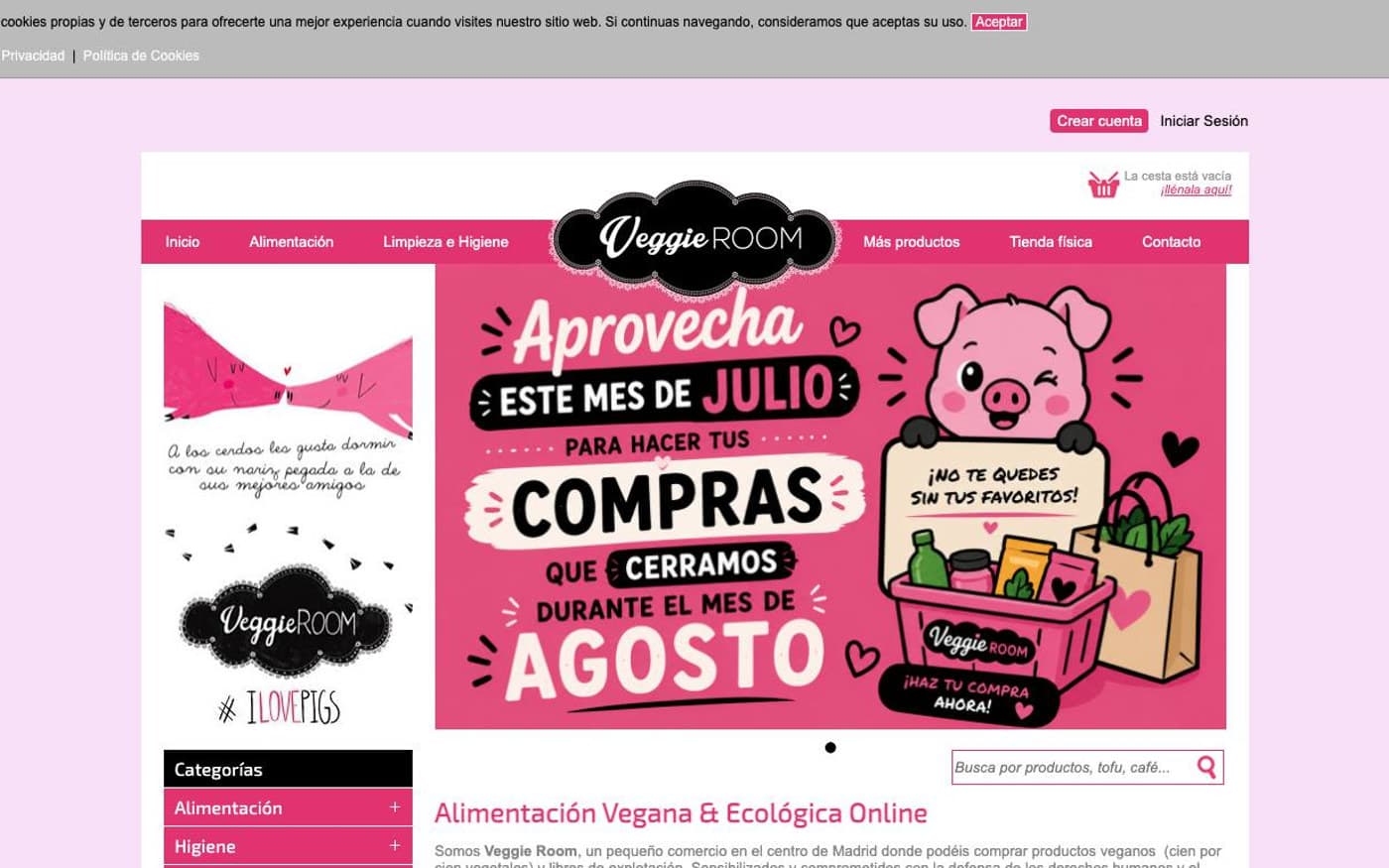 Captura limpia de la home oficial de Veggie Room.