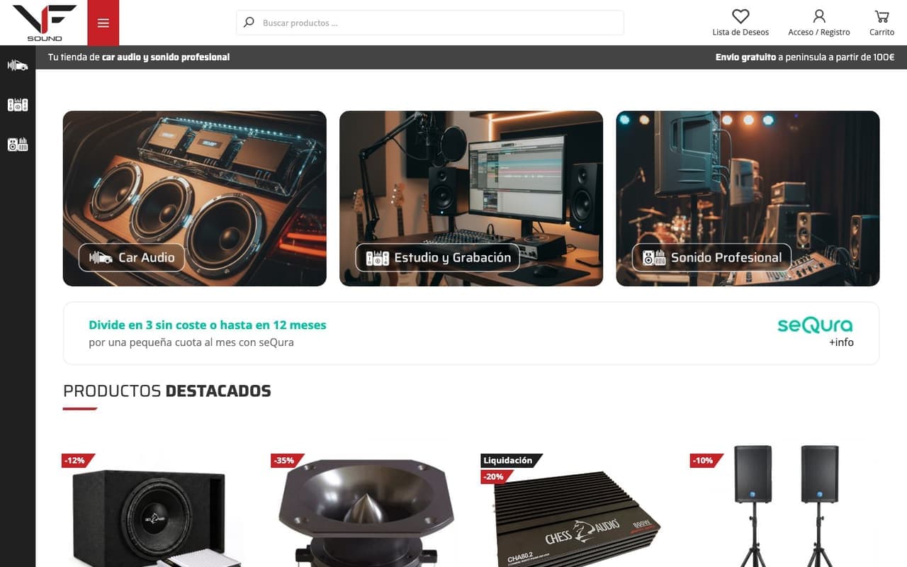 Captura limpia de una tienda oficial de audio para coche