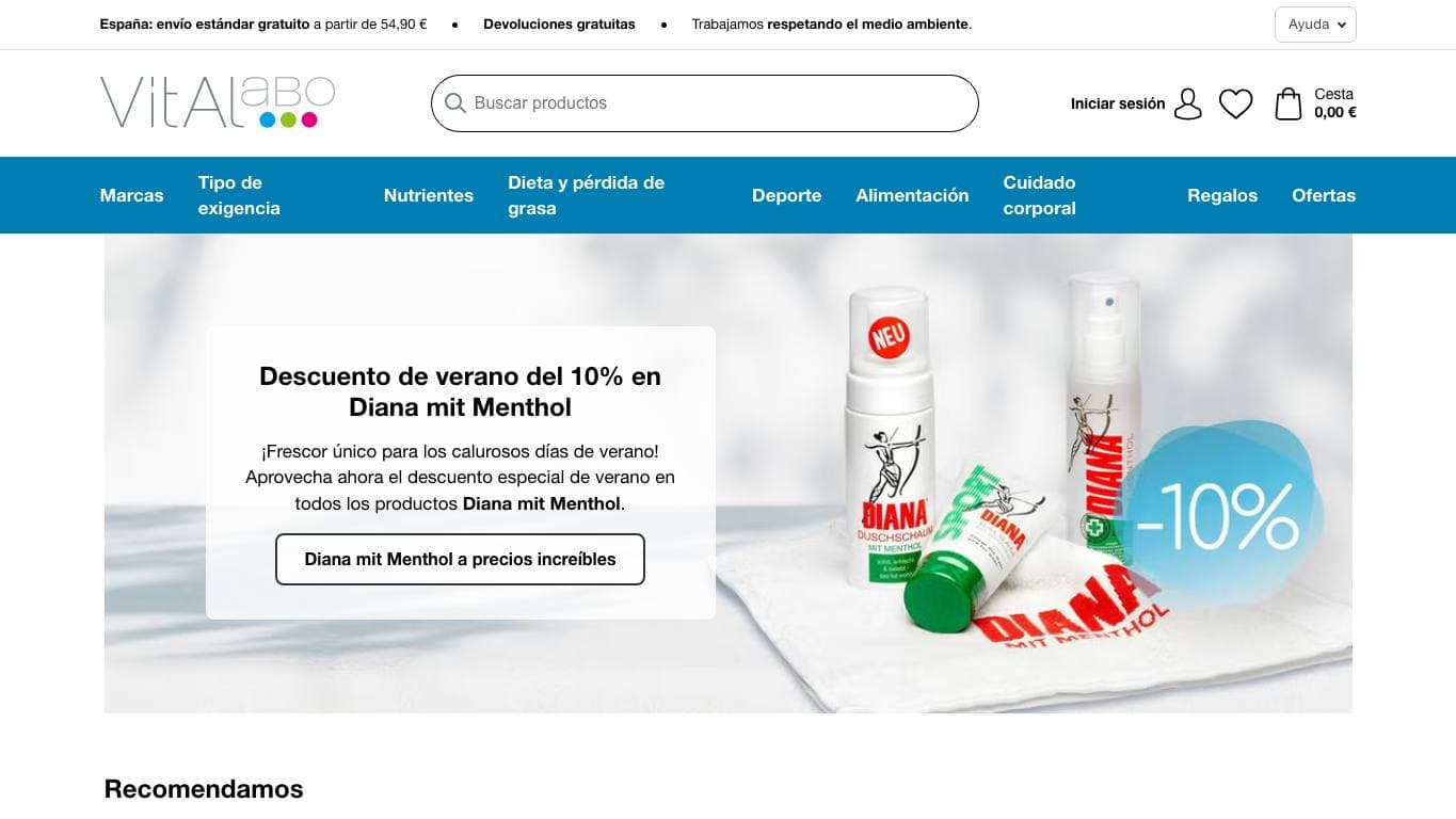 Captura verificada de Vitalabo para la guía de tiendas de minerales