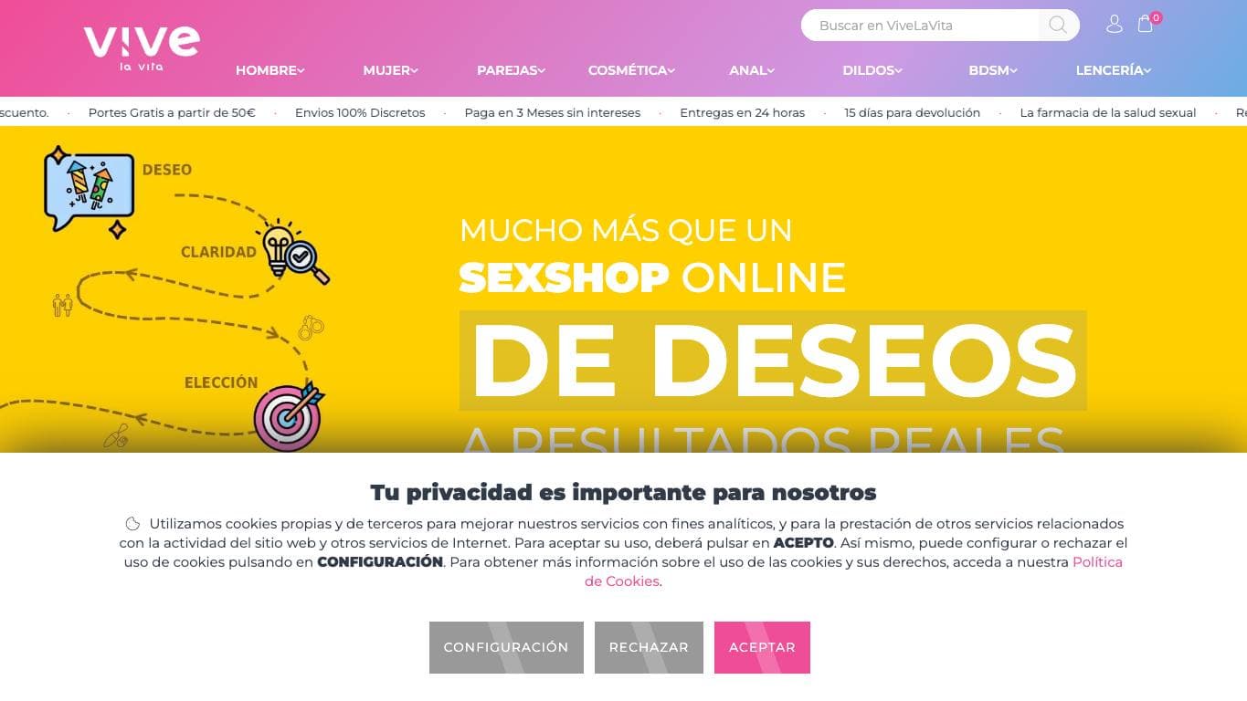 Captura de la home de VivelaVita, tienda incluida en la guía de salud masculina.