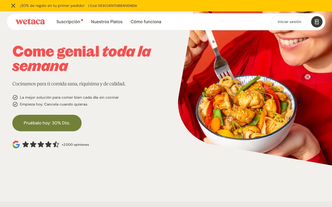 Captura limpia de la home oficial de Wetaca, tienda de comida preparada.