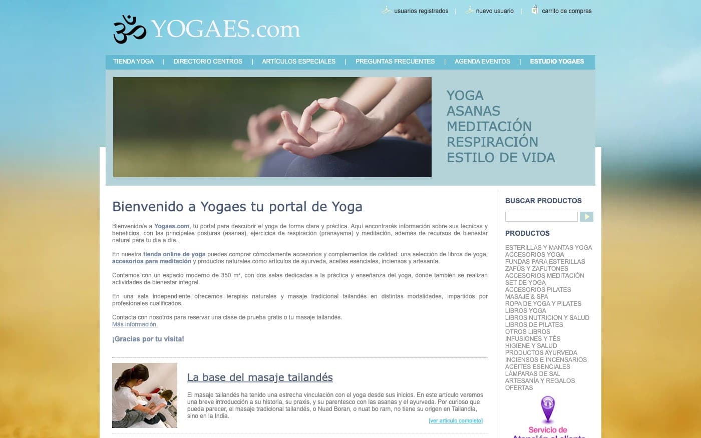 Captura limpia de la home oficial de Yogaes, tienda online de yoga.