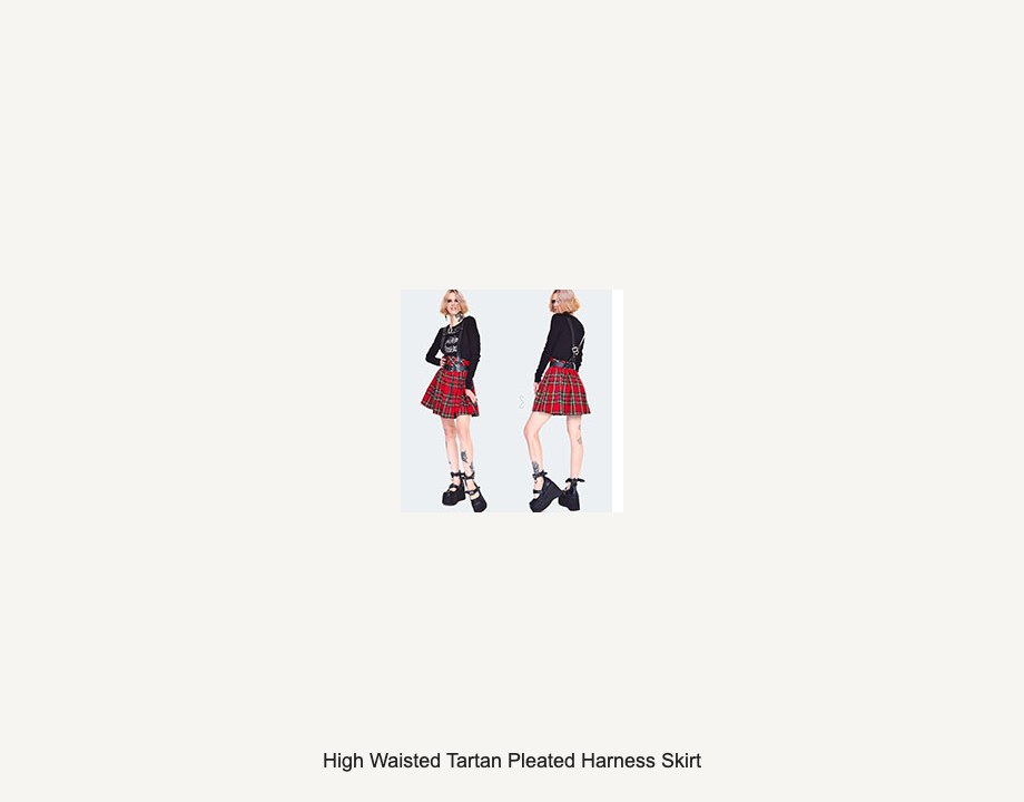 High Waisted Tartan Pleated Harness Skirt