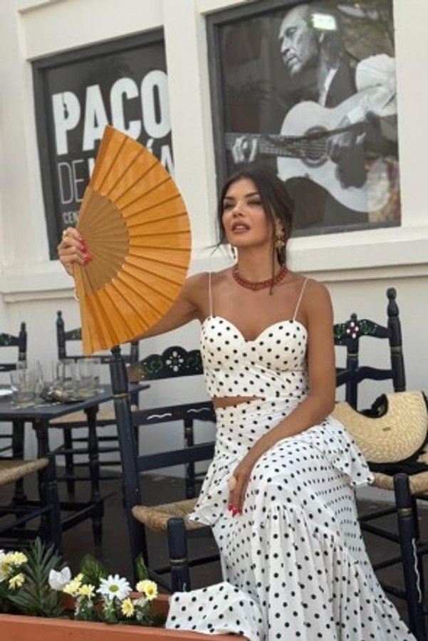 Falda Larga Lunares Blanco Y Negro Con Volantes Bianca