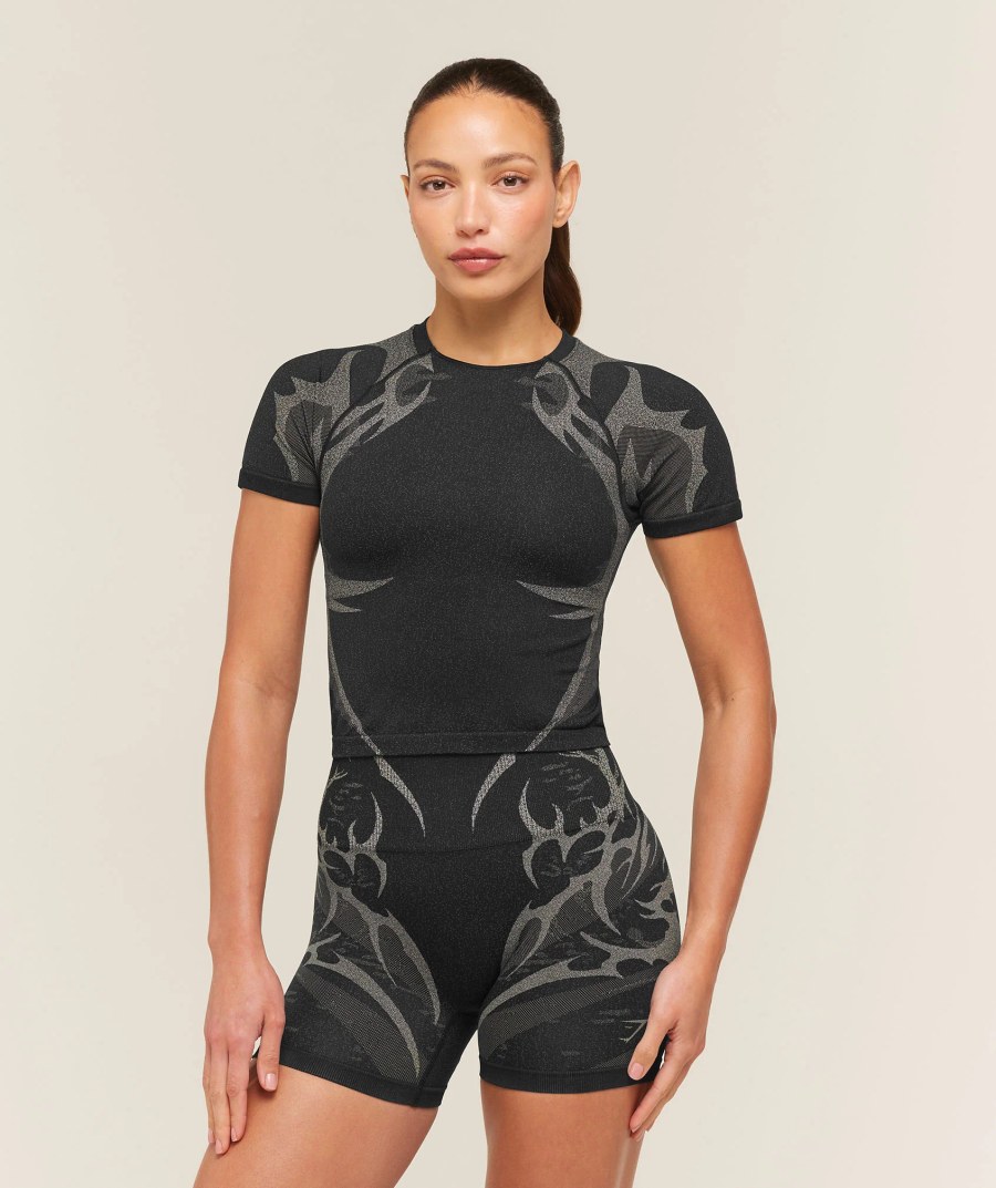 Gymshark Storm Seamless Short Sleeve Top - Black/Tinted White