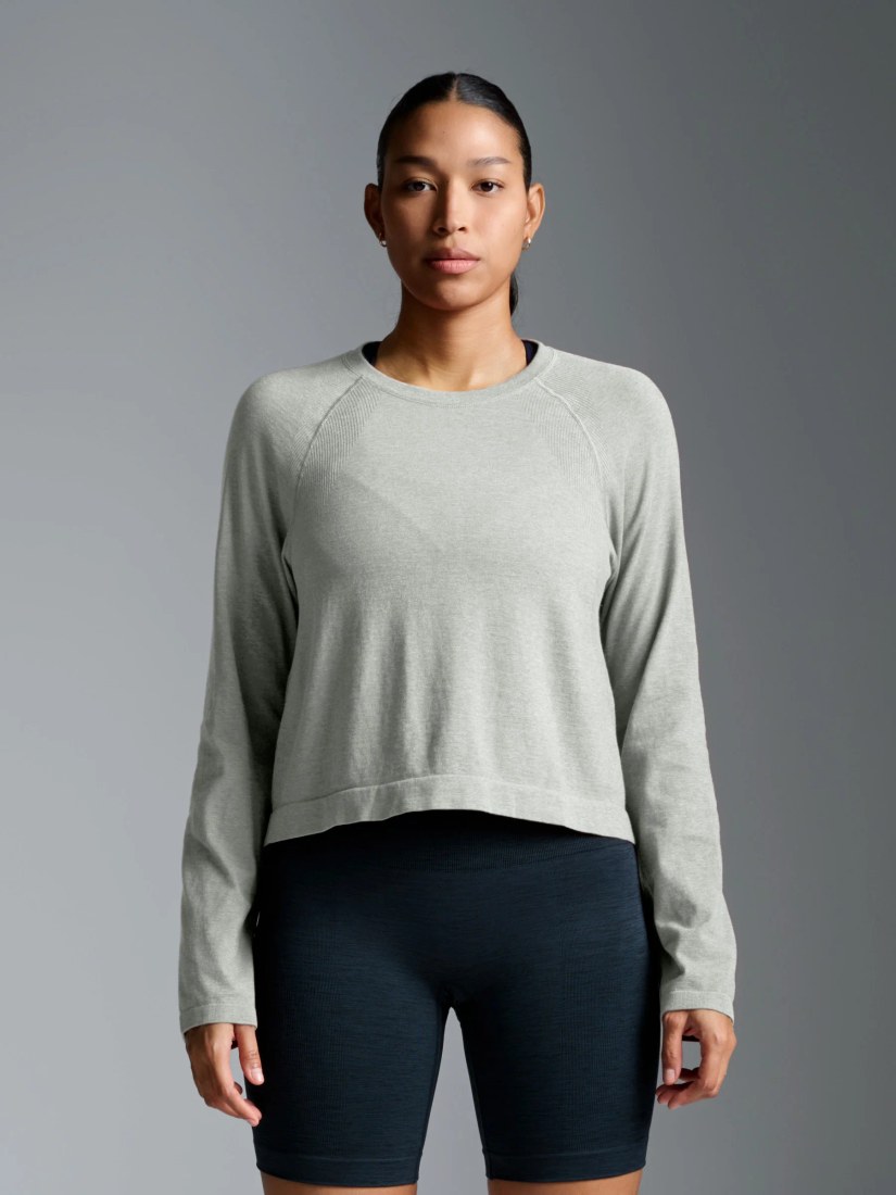 HERE TODAY MELANGE Cropped Long Sleeve Tee Sage Marl