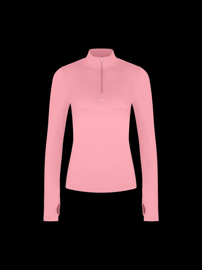 Womens 99% Bio-Based Zipped Long Sleeve Top-Dewy Rose