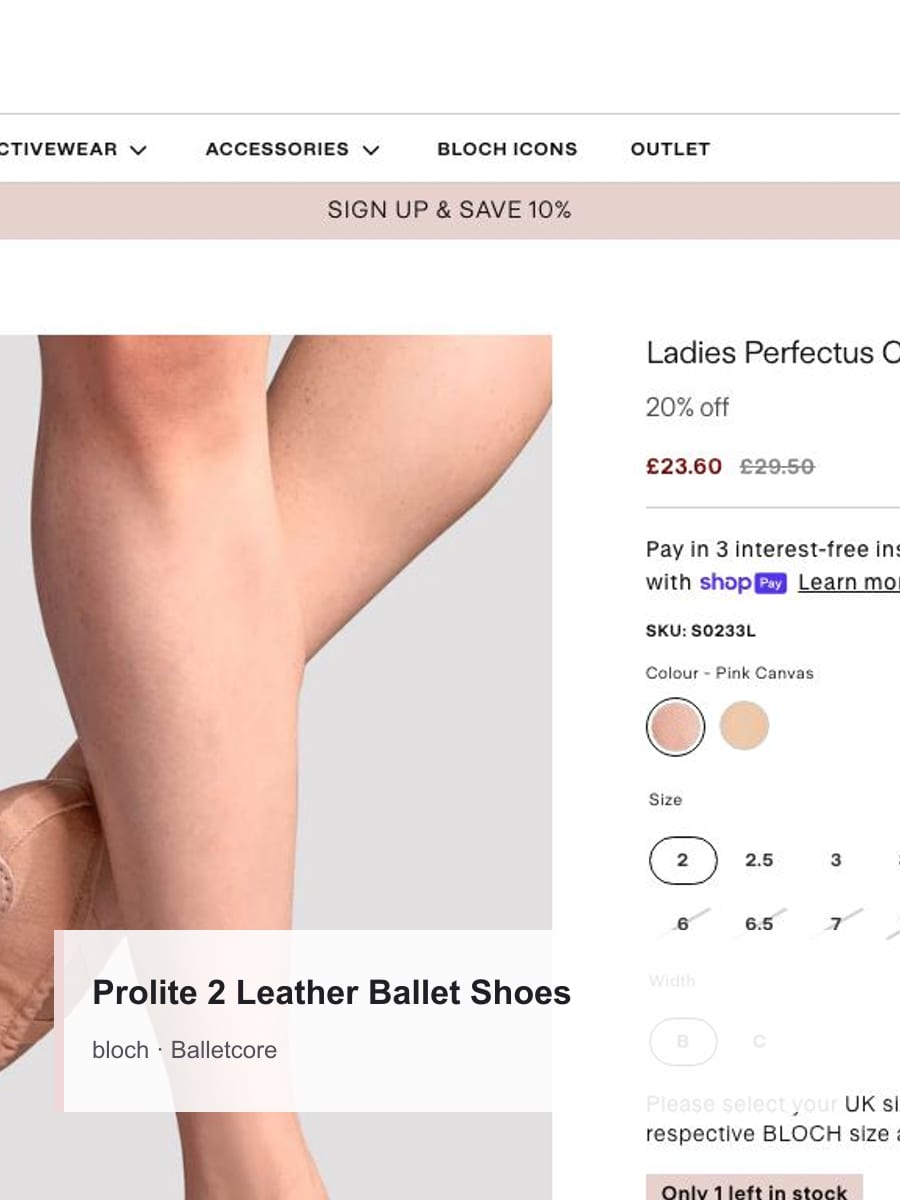 Ladies Prolite 2 Leather Ballet Shoes