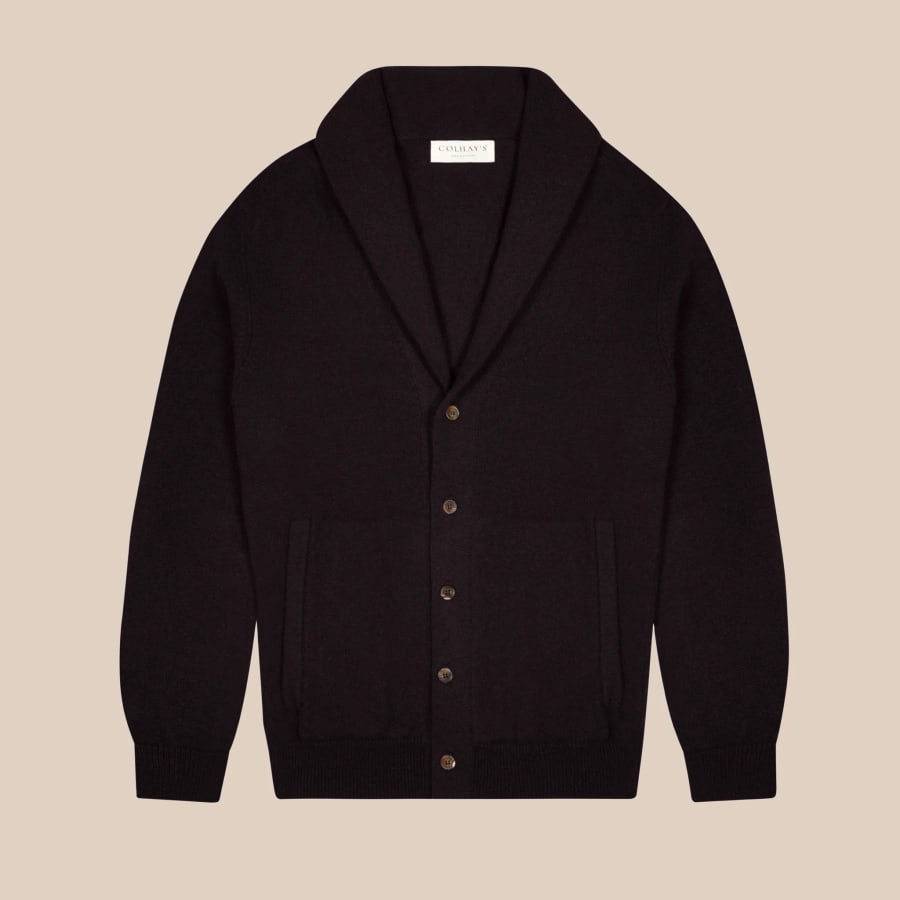 Cashmere painter's shawl collar cardigan in dark brown