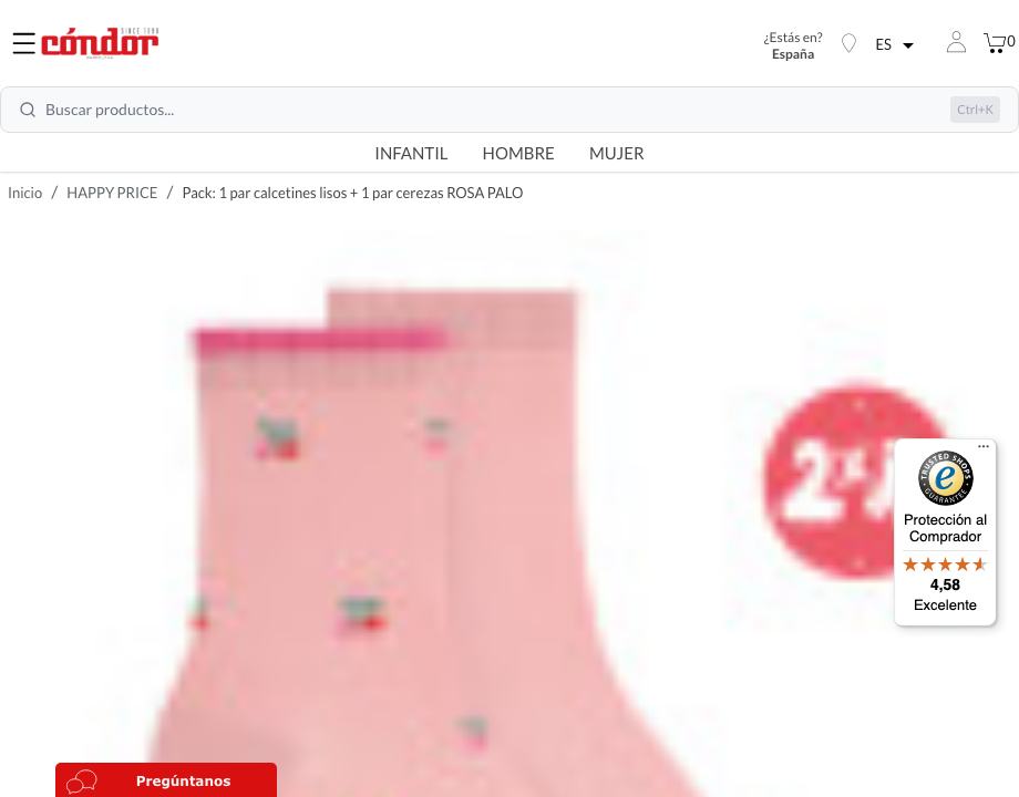 Compra Pack: 1 par calcetines lisos + 1 par cerezas ROSA PALO en la tienda onlin