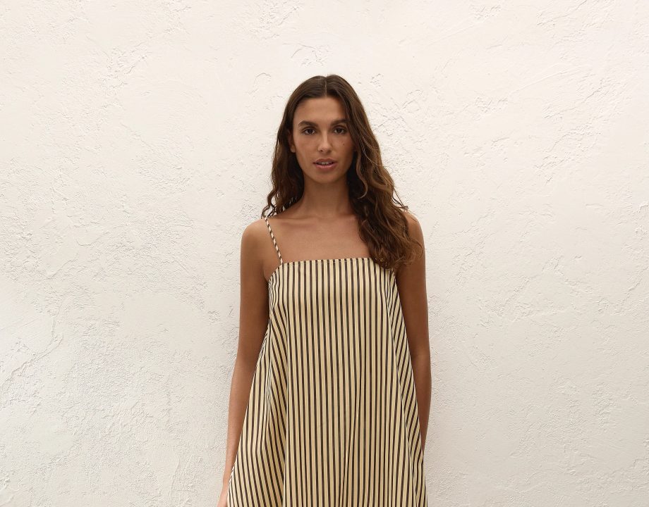 Sorra Mini Dress Carmen Stripe Sand Cedar