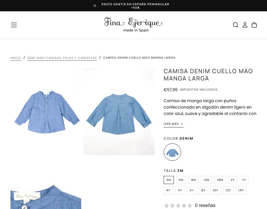 Camisa denim cuello mao manga larga