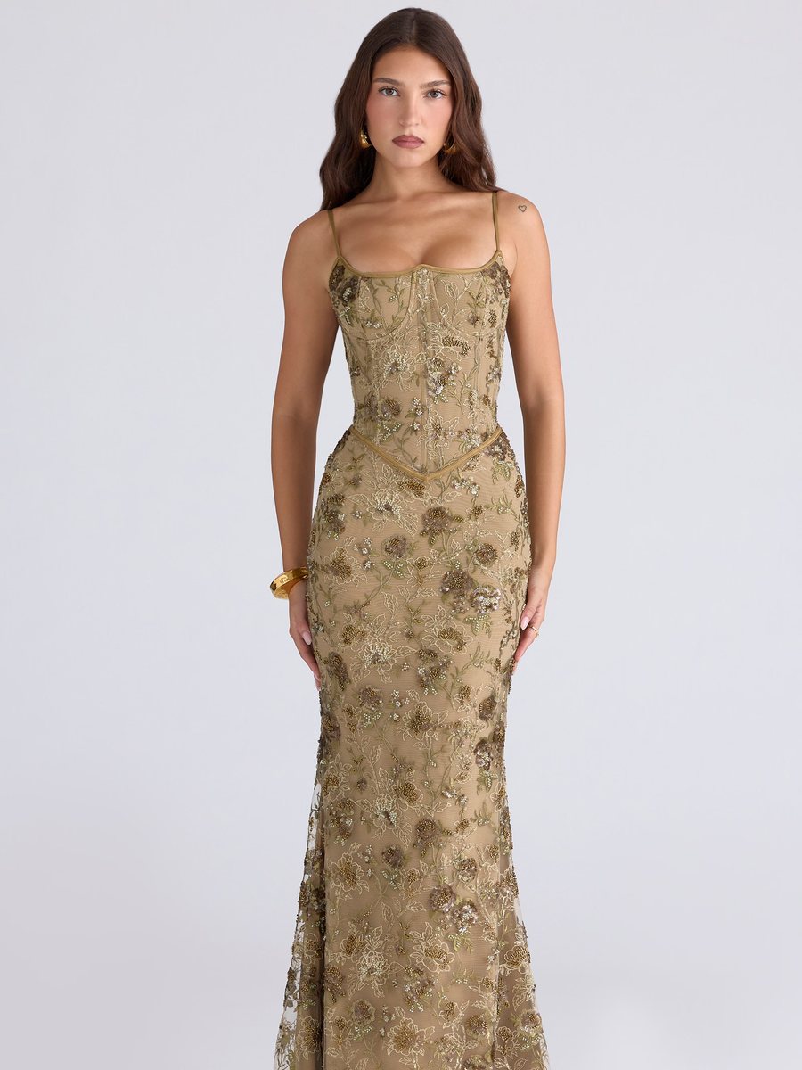 Naima Olive Bronze Maxi Dress