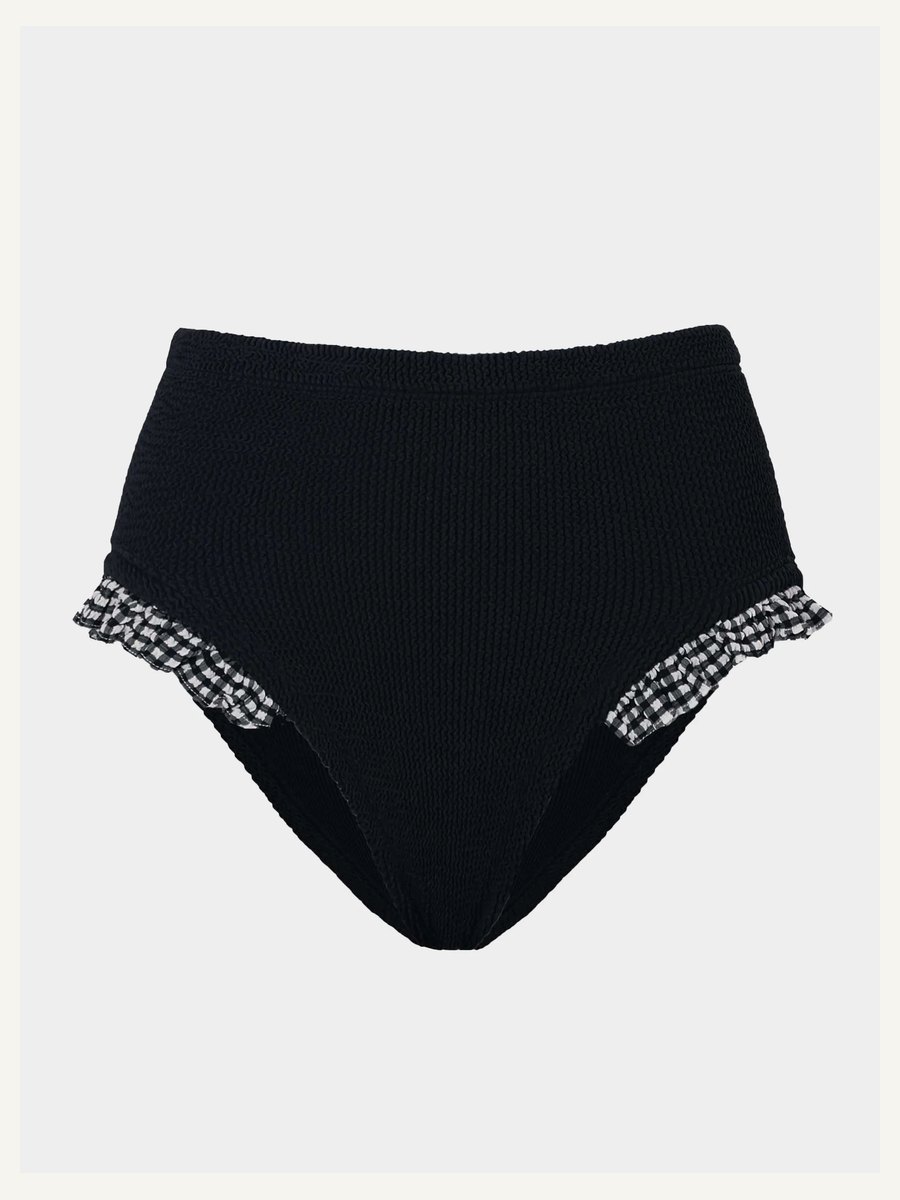 High Waist Bikini Bottom - Black Gingham