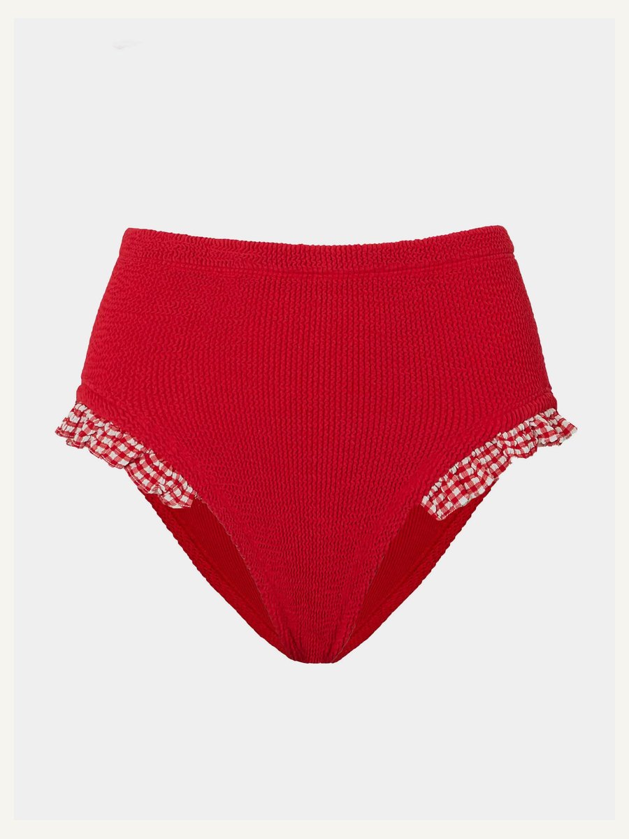 High Waist Bikini Bottom - Red Gingham