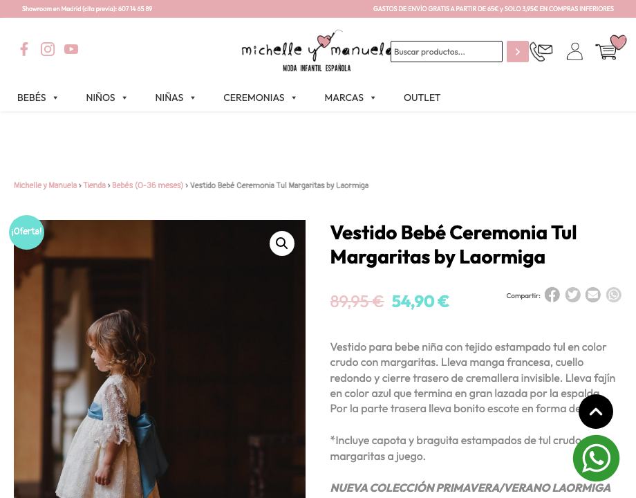 Vestido Bebé Ceremonia Tul Margaritas by Laormiga