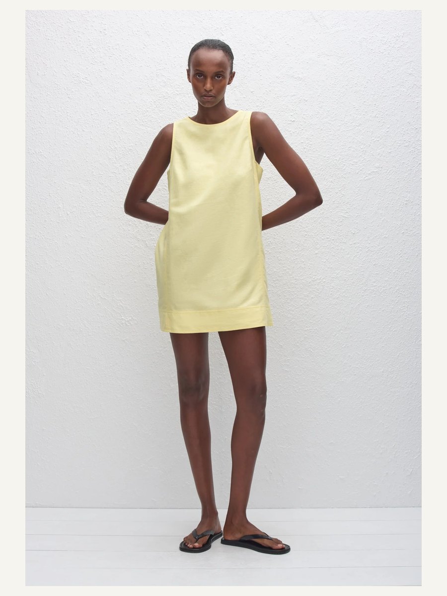 Linen Mini Shift Dress - Lemon