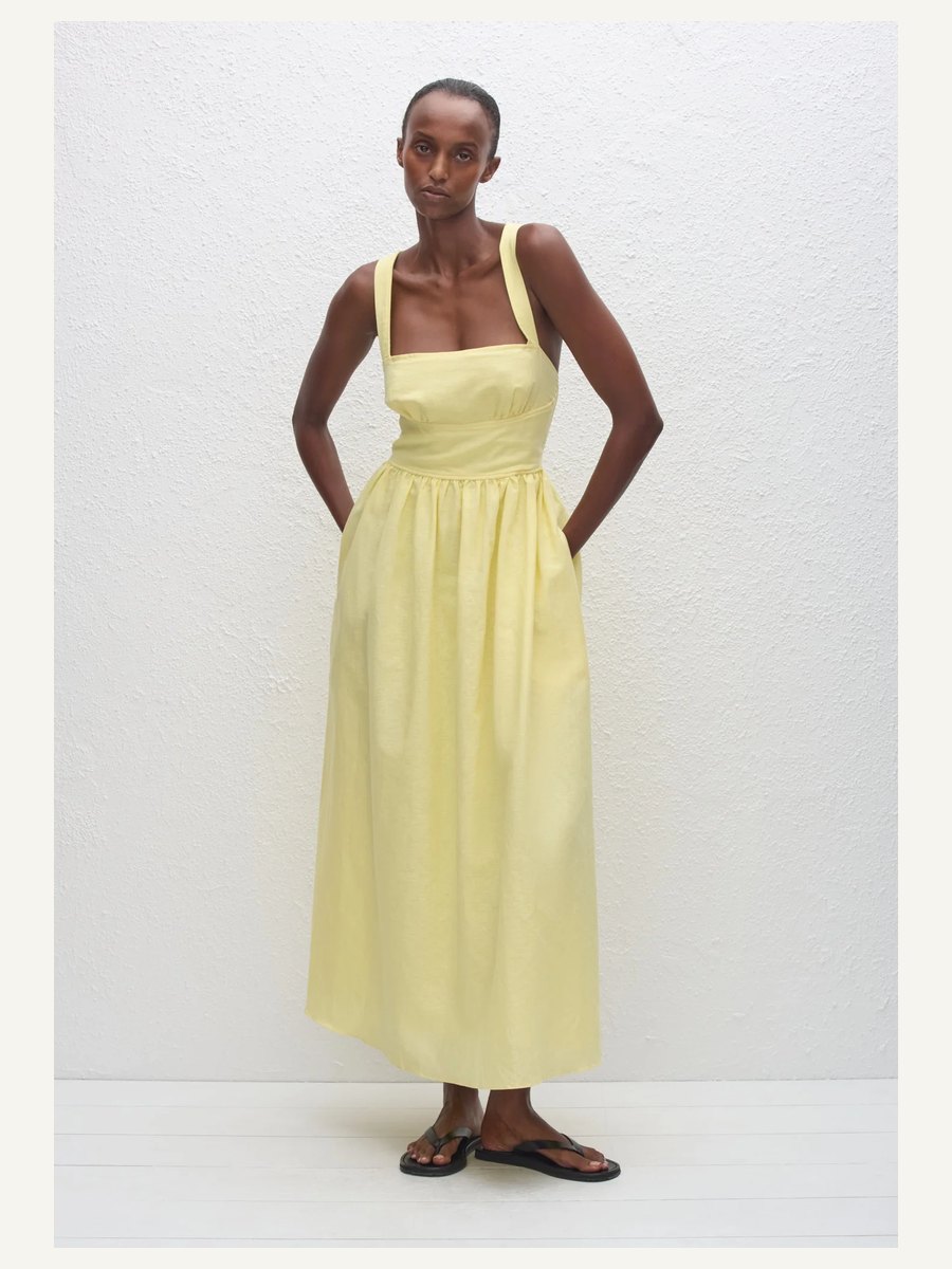 Crossback Linen Dress - Lemon