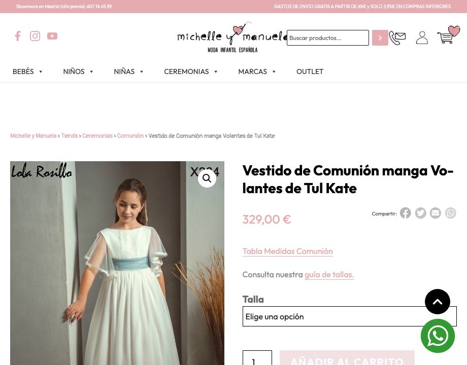 Vestido de Comunión manga Volantes de Tul Kate