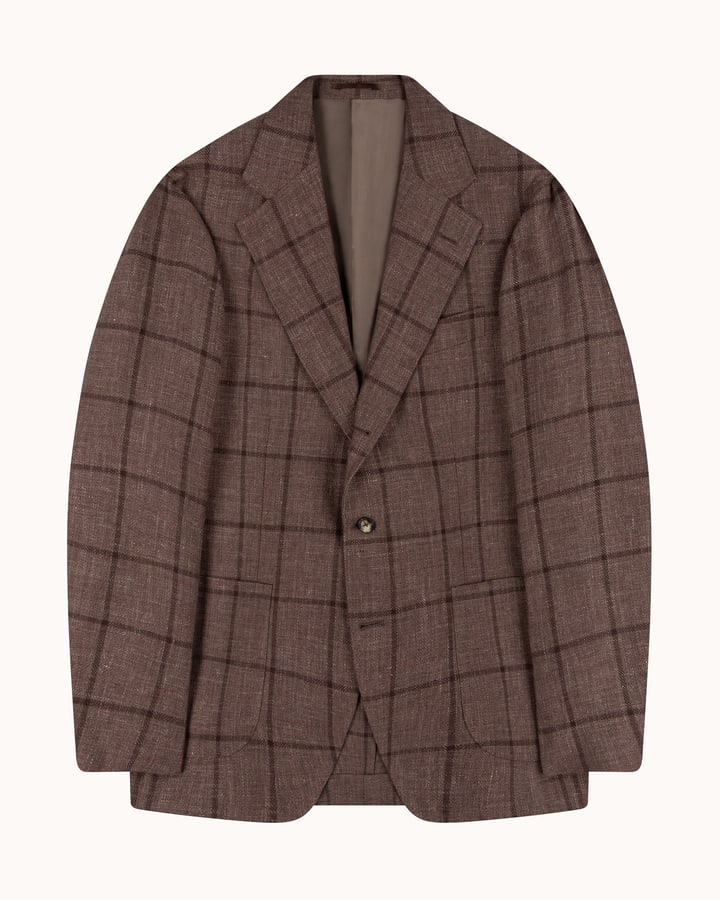 Sport Jacket Brown Windowpane Linen Wool