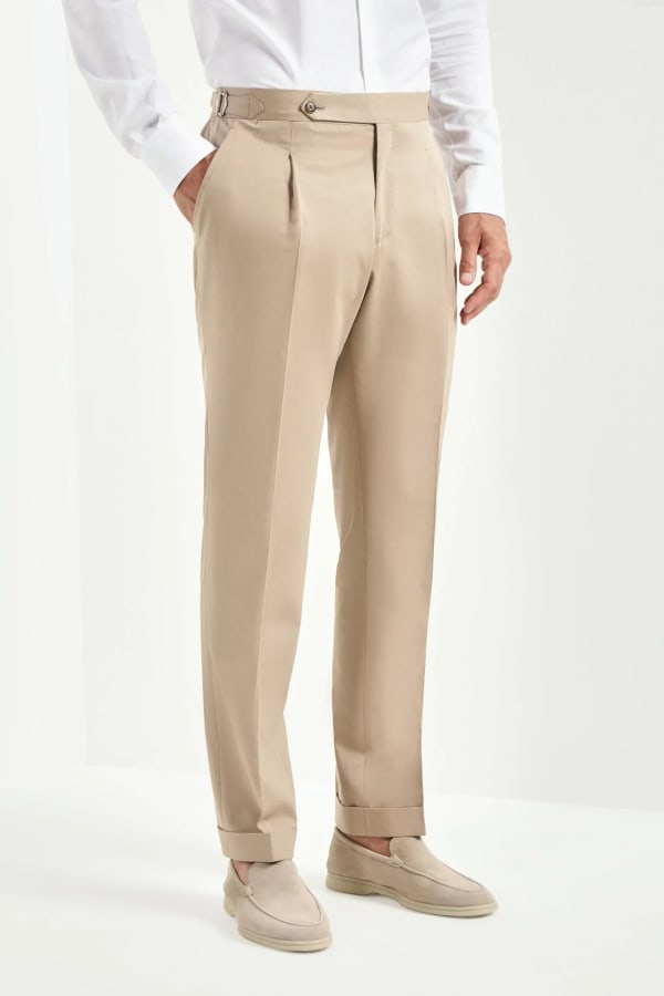 Almond wool and cotton Roma trousers