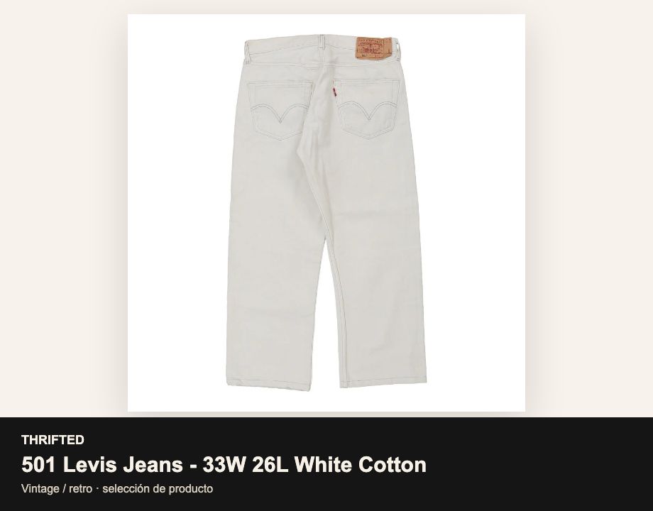 501 Levis Jeans - 33W 26L White Cotton
