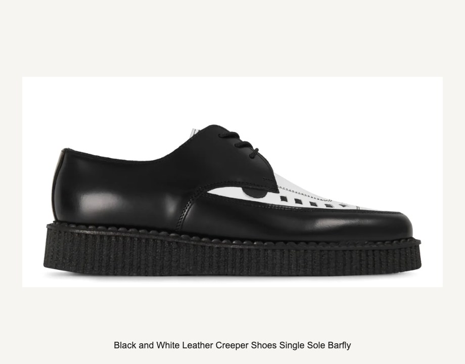 Black and White Leather Creeper Shoes Single Sole Barfly
