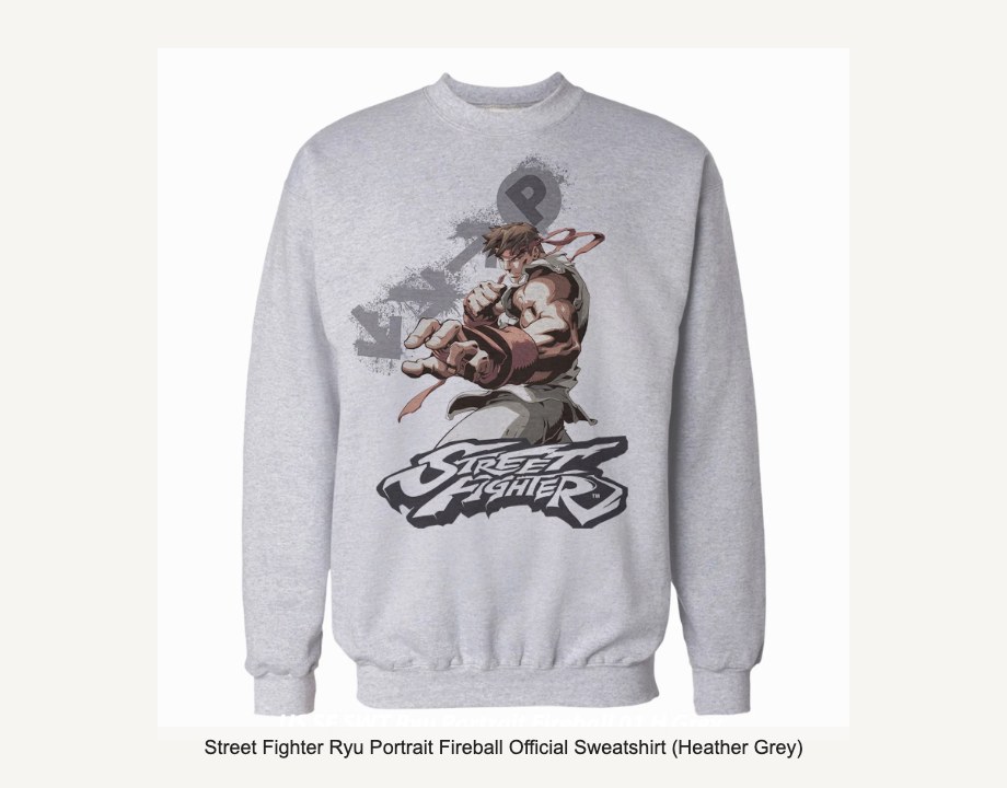 Street Fighter Ryu Portrait Fireball Official Sweatshirt (Heather Grey)