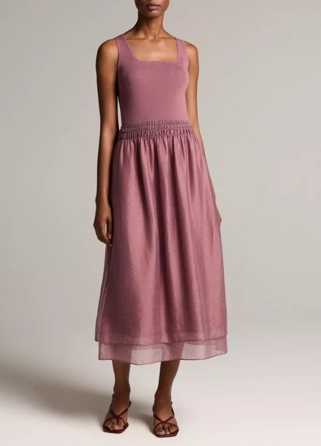 Square-Neck Mixed-Media Dress
