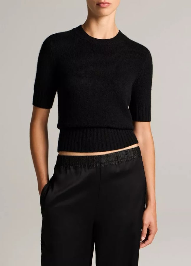 Wool-Cashmere High-Rib Short-Sleeve Sweater