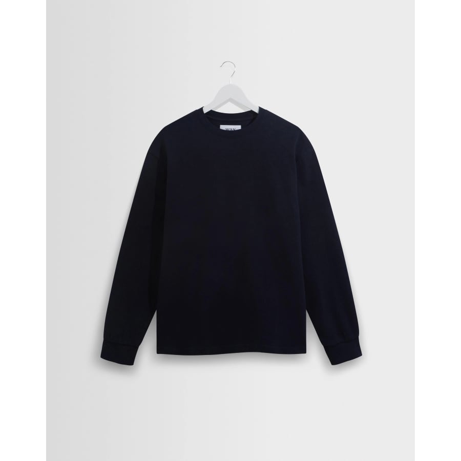 Hayden Navy Textured Organic Cotton Long Sleeve T Shirt