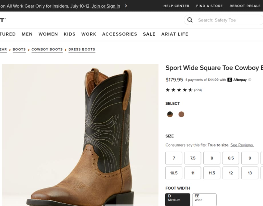 Sport Wide Square Toe Cowboy Boot