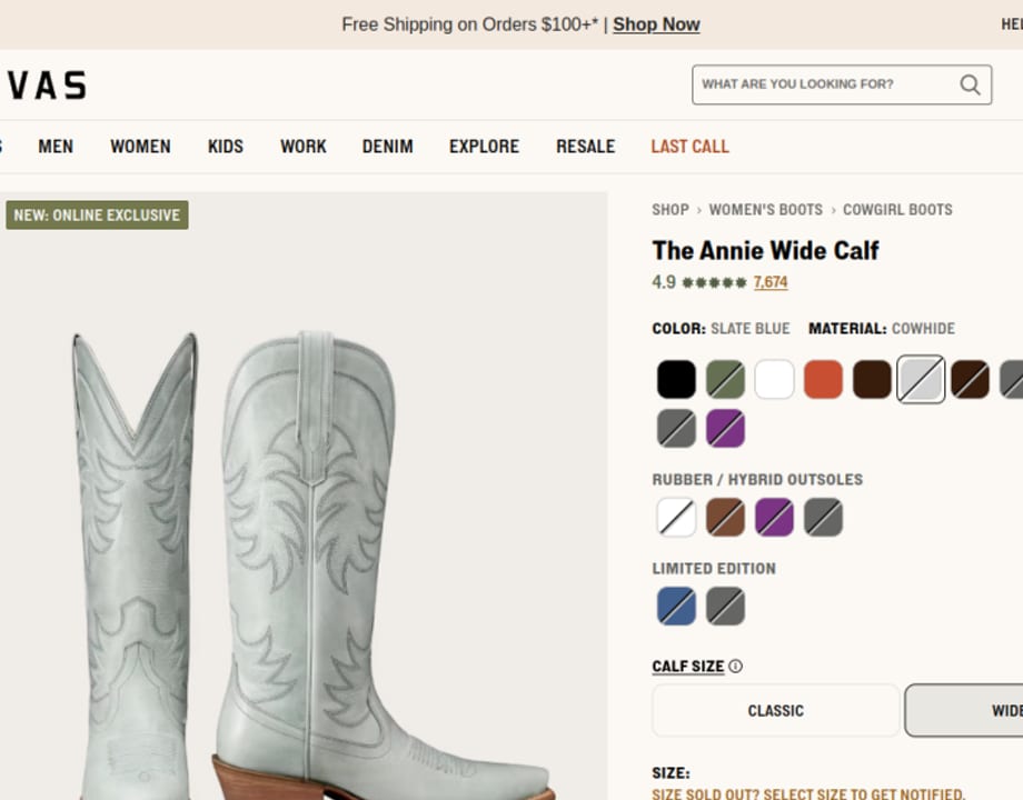 The Annie Wide Calf Slate Blue Cowhide